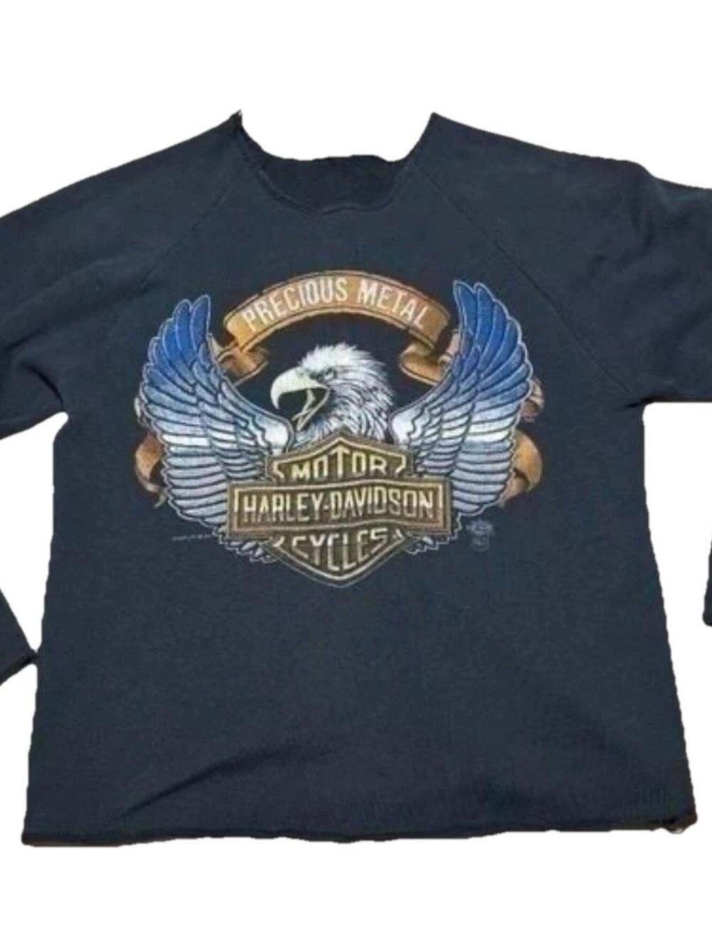 Vintage 90’s Harley Davidson Precious Steel Eagle Crewneck Sweatshirt M Cutoff